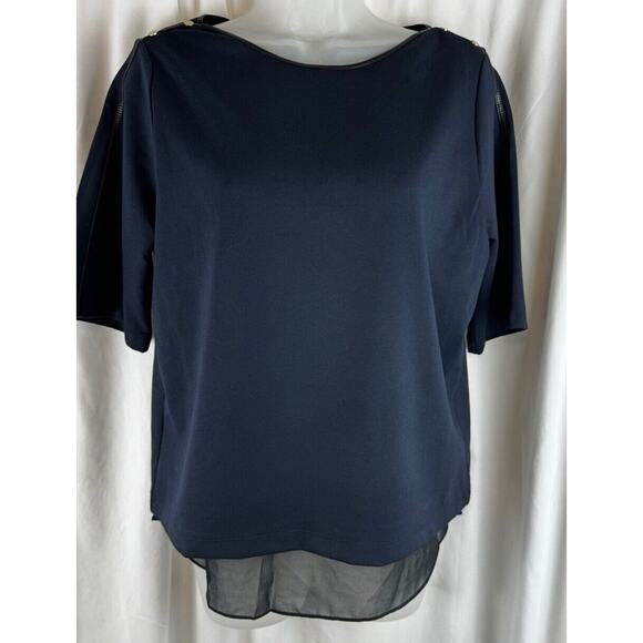 Ann Taylor Tunic Faux Leather Trim, Blue & Black, Sz: S, 55-16 - Picture 1 of 15